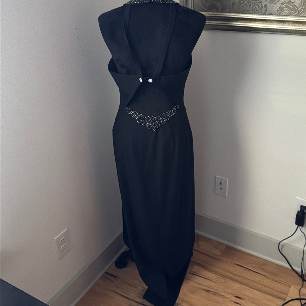 Reggio Elegant Black Sleeveless Dress Embellished high Neckline low back gown 6